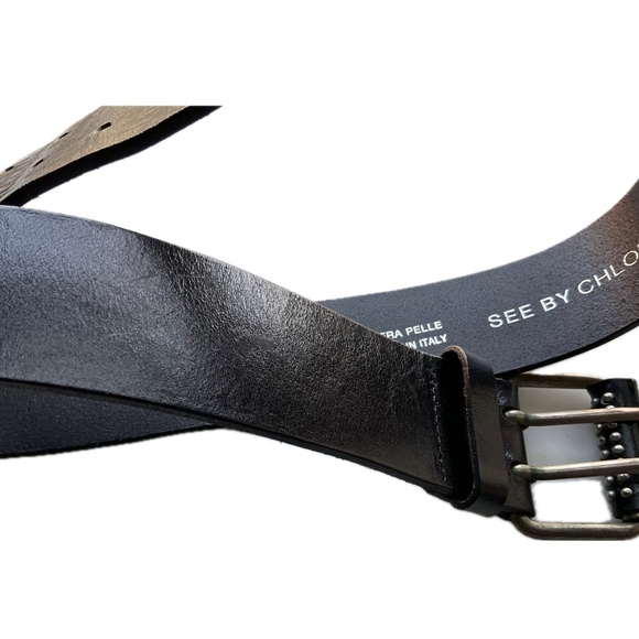 See by Chloe Thick Studded Black Leather Belt 85cm/35in x 2in wide main image 5